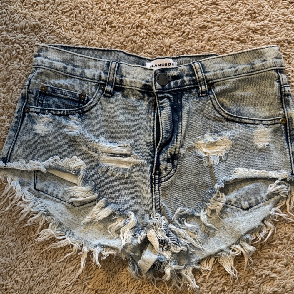 Glamorous Light Blue Distressed Jean Shorts